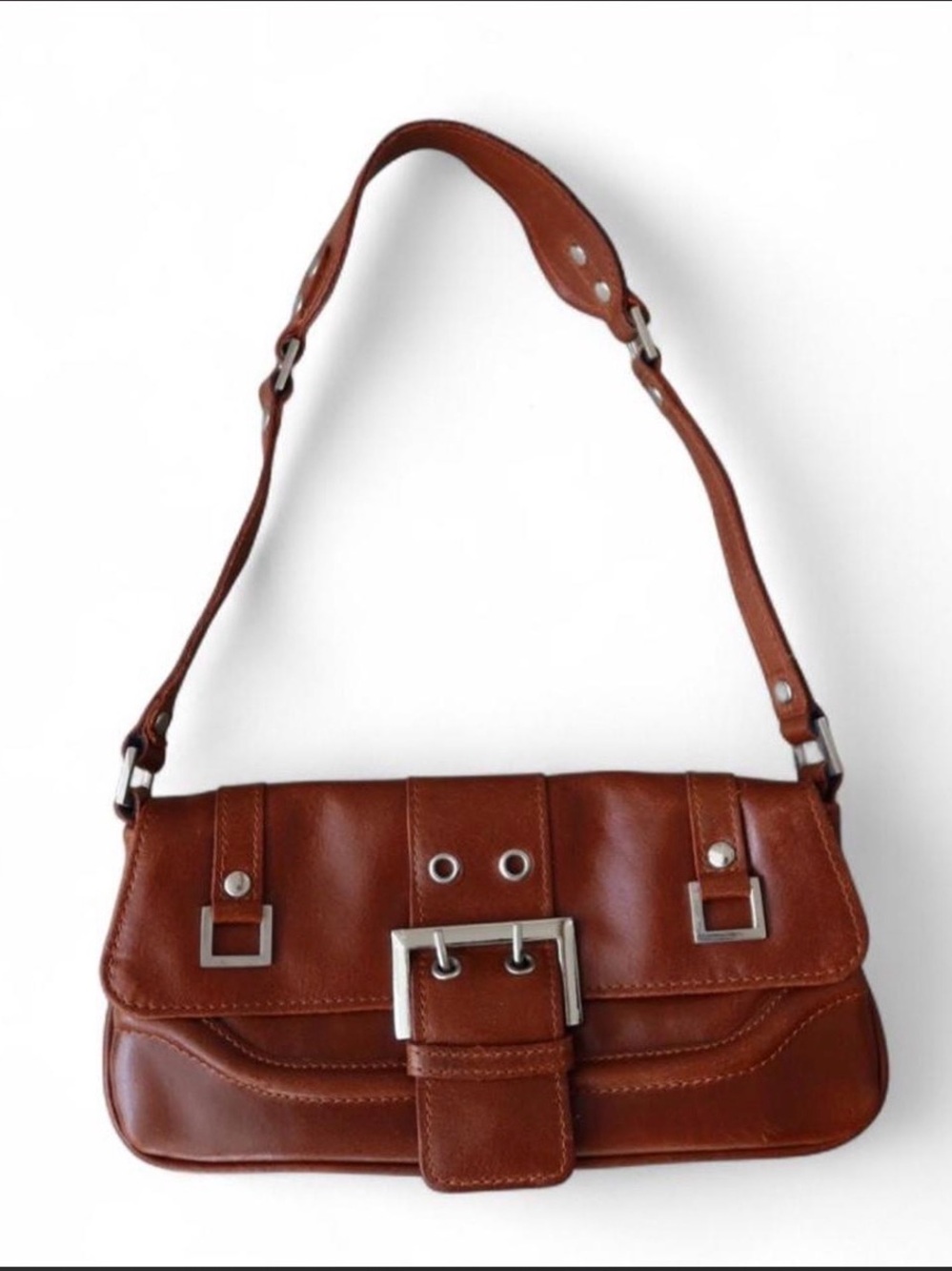 Wilsons Leather Brown Leather Shoulder Bag with Buckle Accent